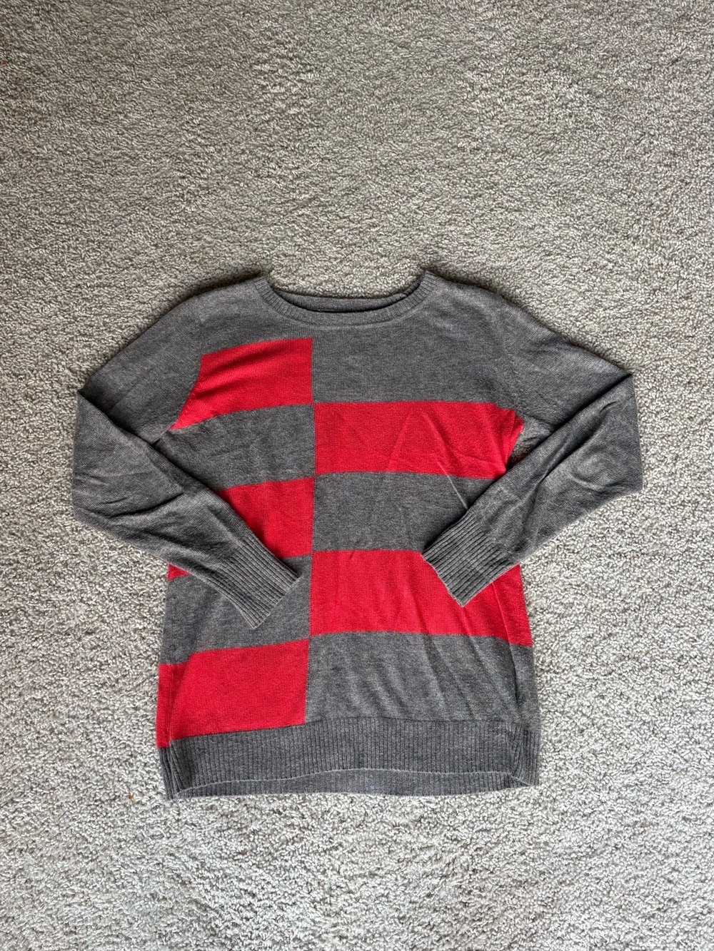 41 Hawthorn Gray and Red Checker Block Crewneck Sweater